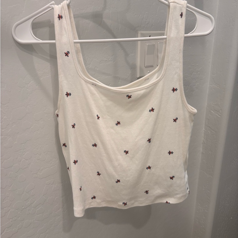 Old Navy Ivory Ribbed Top with Floral Details